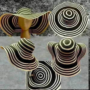 Black and White Striped Floppy Hat